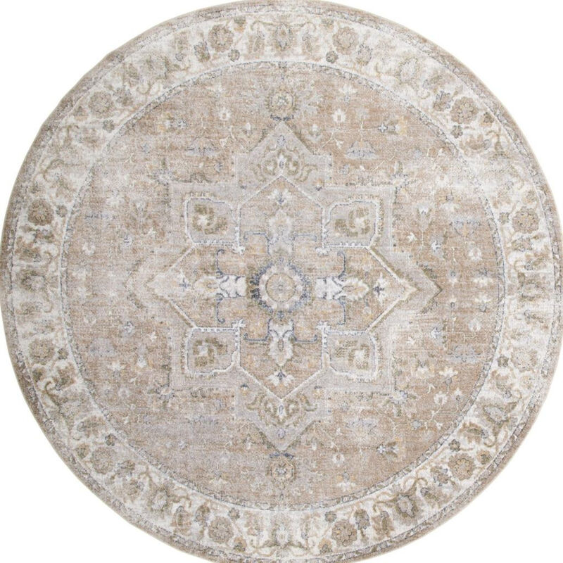 HomeRoots Round Floral Medallion Power Loom Washable Area Rug image number 0
