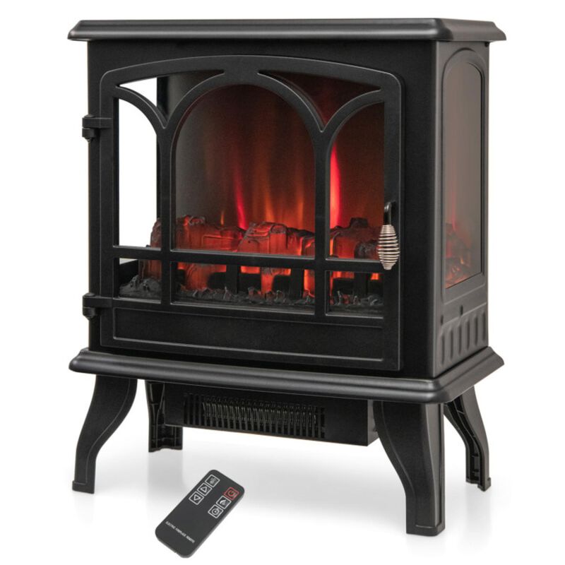 Hivvago 1400W Electric Stove Heater with 3-Level Flame Effect and 3-Sided View-Black