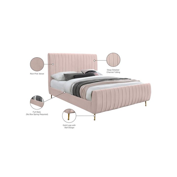 Meridian Furniture Zara Pink Velvet King Bed
