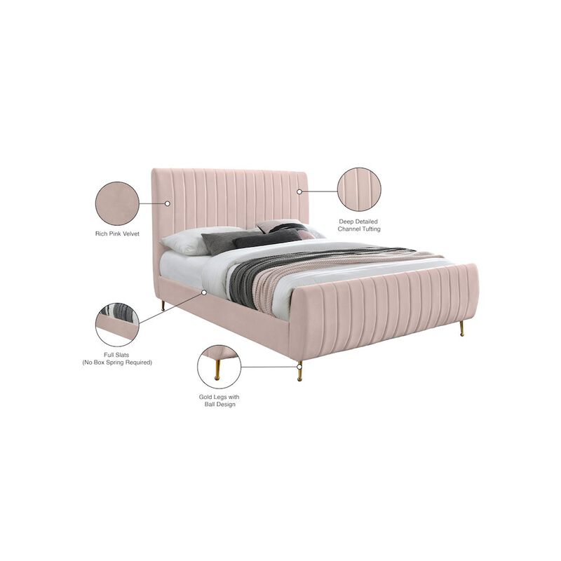 Meridian Furniture Zara Pink Velvet King Bed