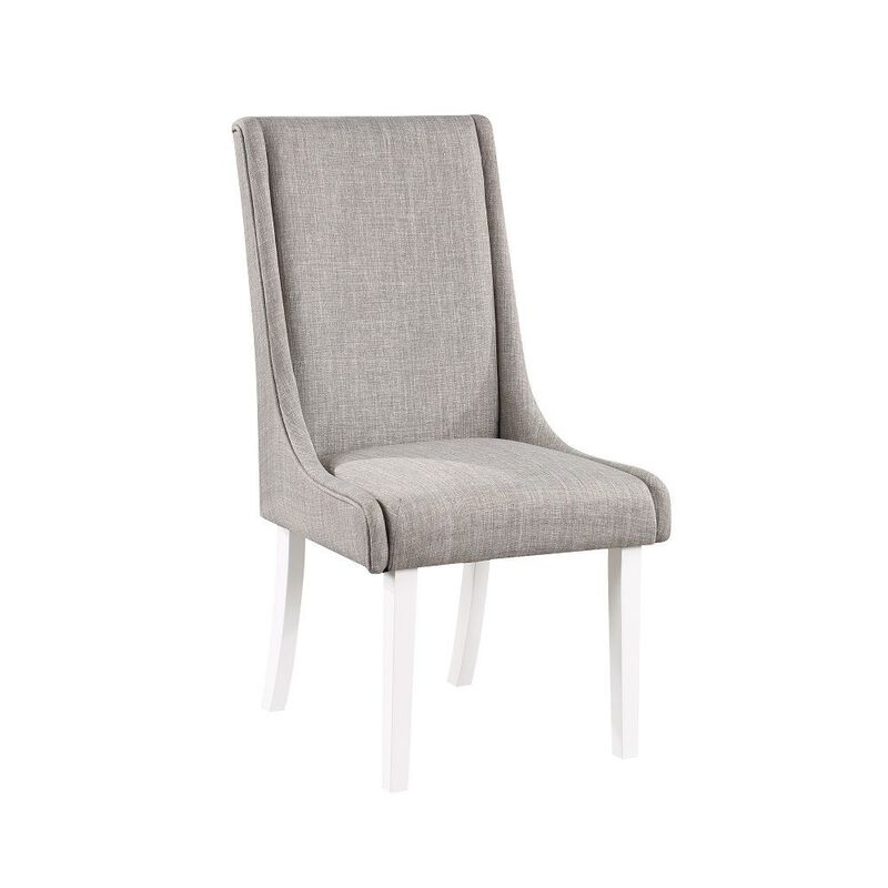 Joyce 25 Inch Side Dining Chair Set of 2, Wingback, Gray Linen, White Wood - Benzara