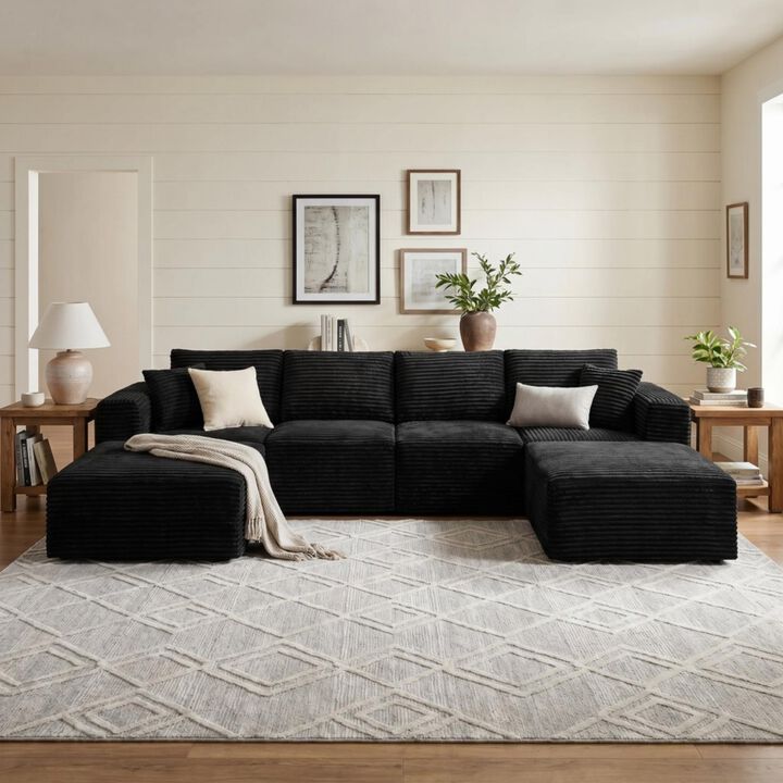 Hobkil 133.2" Corduroy U‑Shaped Modular Sectional Sofa