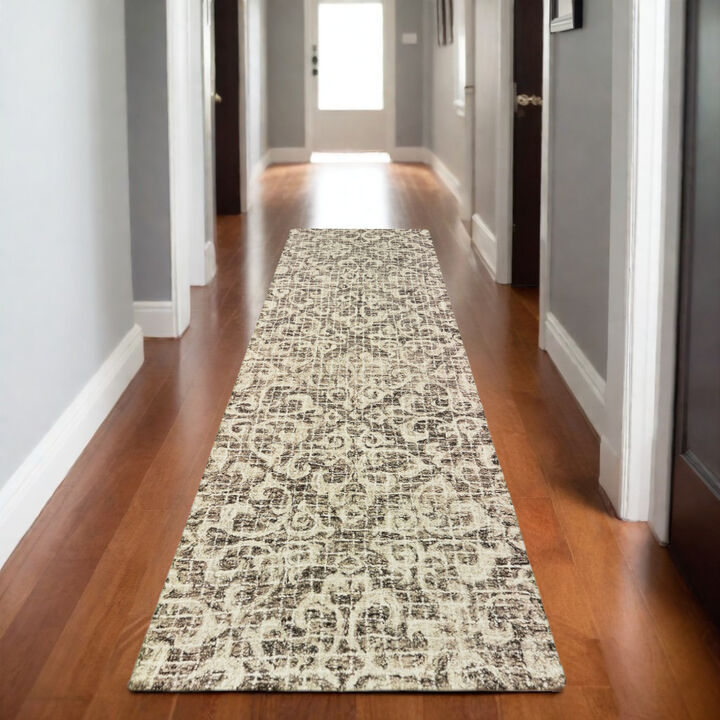 HomeRoots Wool Floral Hand Tufted Runner Rug