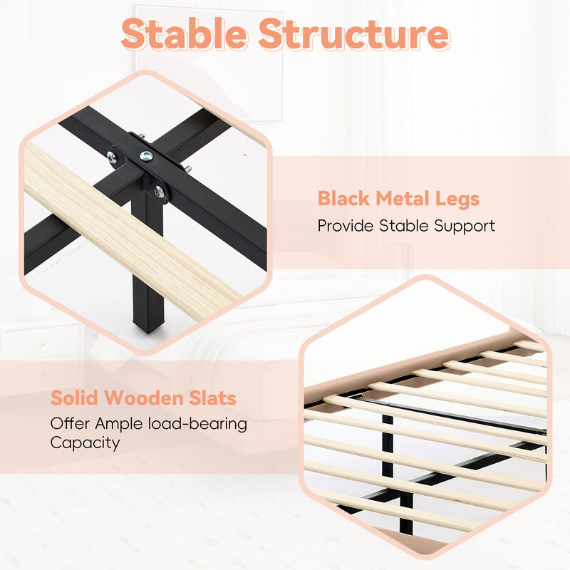 Merax Queen-Size Floating PU Leather Bed Frame with LED Lights