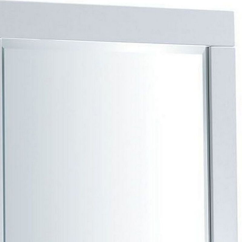 27 Inch Contemporary Wooden Frame Rectangular Mirror, White-Benzara
