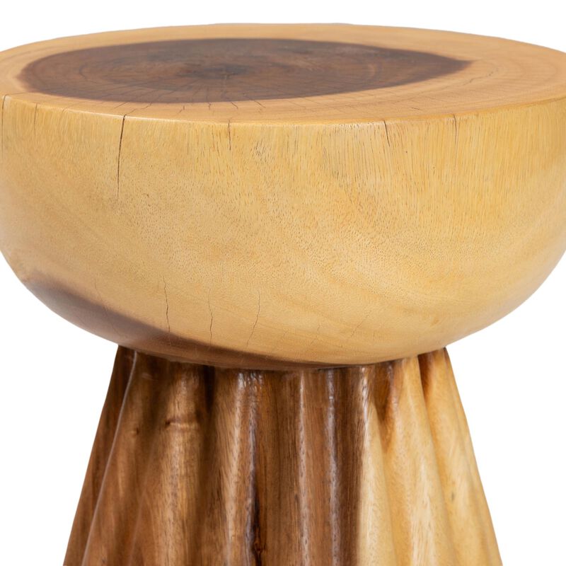 bali & pari Alara Hand-carved Suar Wood Side Table &ndash; Sculptural Pedestal Accent Table with Natural Grain, Modern Boho Style for Living Room or Bedroom