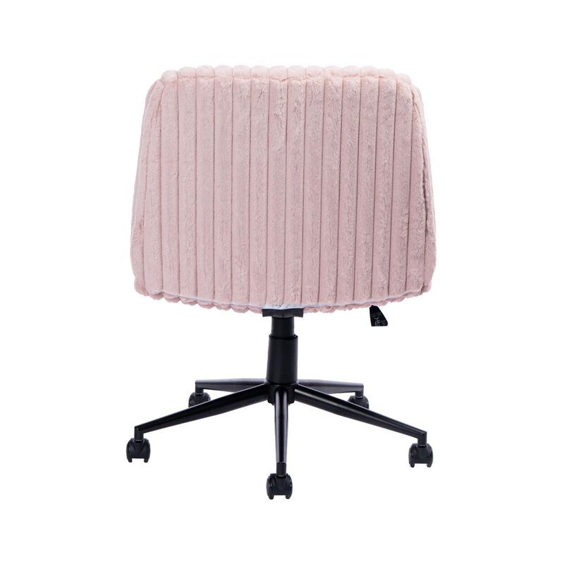 HomeRoots Pink and Black Adjustable Height Faux Fur Swivel Rolling Gaming Chair image number 3