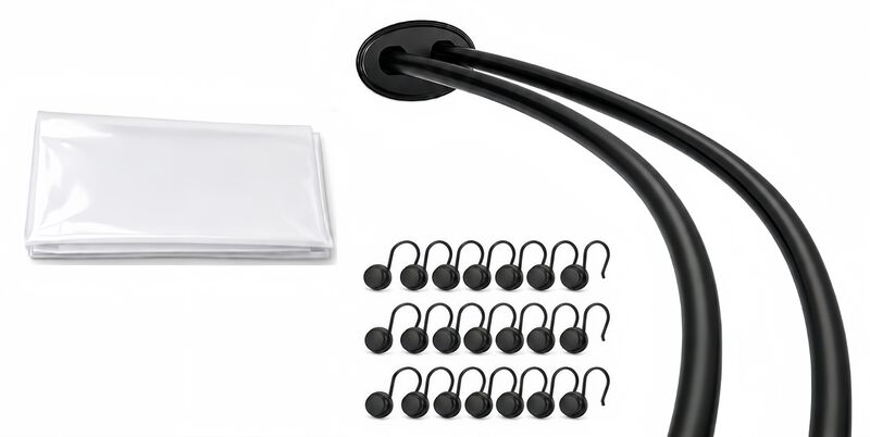 Shower Suite by Utopia Alley &ndash; Rustproof Aluminum Double Curved Shower Curtain Rod Combo Set with Liner & 24 Hooks, Adjustable 45&ndash;72 Inch Wall Mounted Dual Rod, Extra 30% Space image number 0