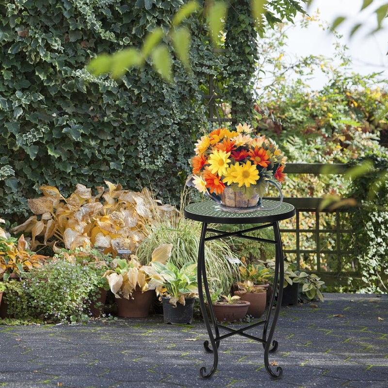 Round Terrace Bistro Table with Floral Mosaic Design for Elegant Patio & Garden D&eacute;cor