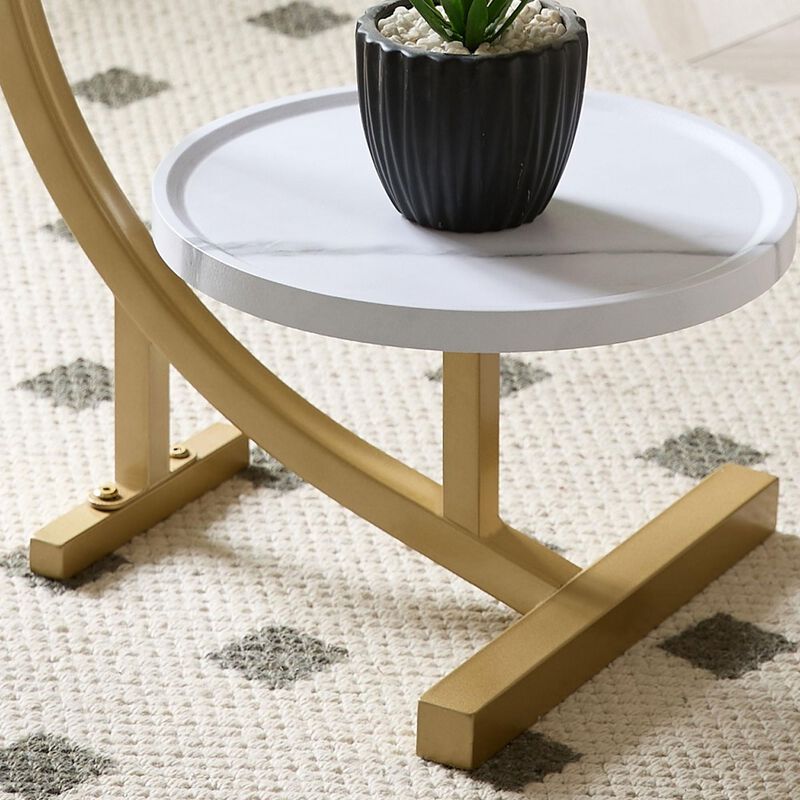Kings Brand Furniture Rouge C-Shaped Side Table &ndash; Faux Marble Top & Gold Metal Frame Modern Accent Table, Sofa Table
