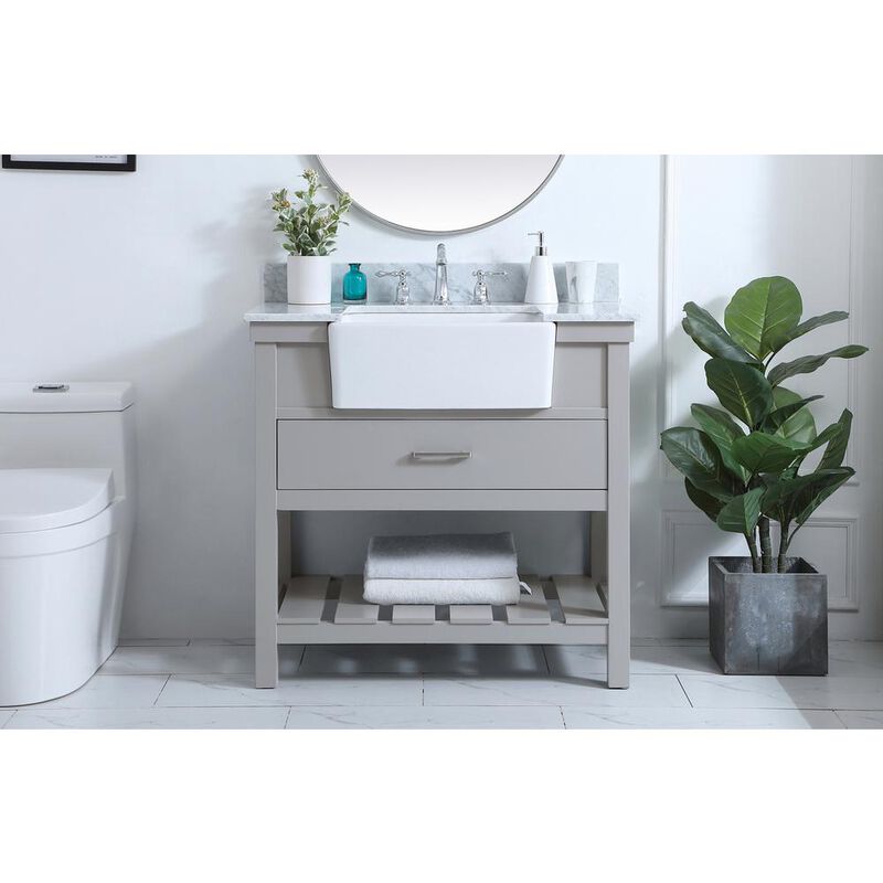 Elegant Kitchen and Bath 36 inch Single bathroom vanity in grey with backsplash