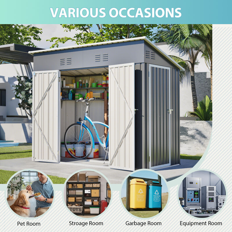 4x8 Slope-Roof Reinforced Storage Shed with Weatherproof Sloping Roof & 4 Air Vents image number 8