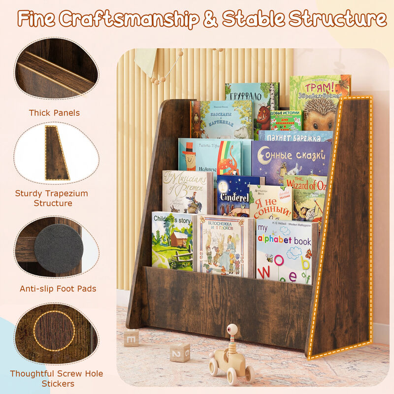 Kids 4 Tier Bookshelf with Spacious Compartments for Bedroom and Playroom image number 5