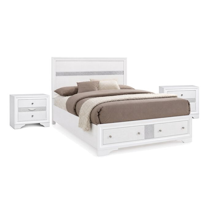 3pc King Bedroom Set, White Wood, One King bed With 2 Nightstands