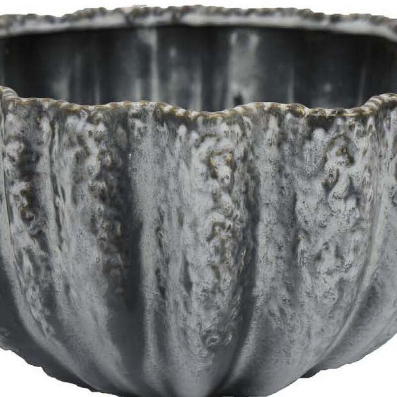Kiara Decorative Bowl, Aqua Gray Ceramic Textured Design, 15 Inch image number 4