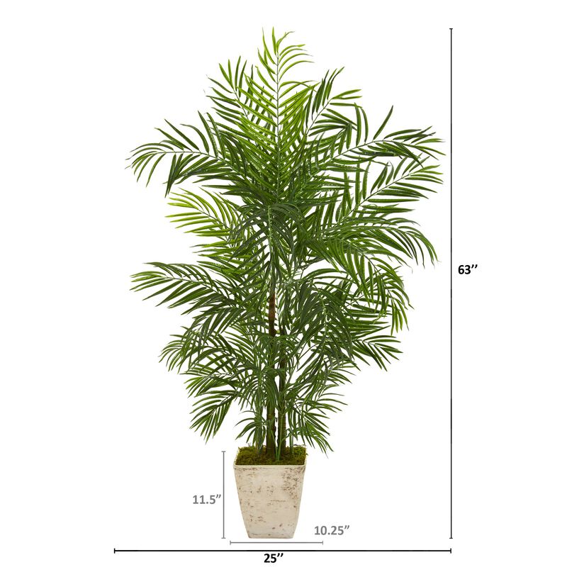 Hivvago 63 Inches Areca Artificial Palm Tree in Country White Planter UV Resistant (Indoor/Outdoor)