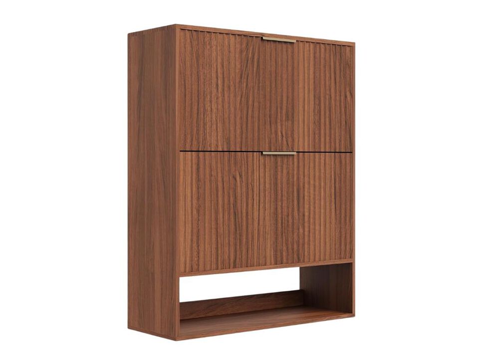 Slim Entryway Shoe Storage Cabinet Flip Drawer White Fluted