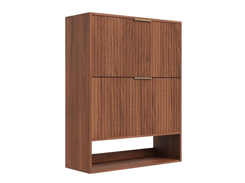 Slim Entryway Shoe Storage Cabinet Flip Drawer White Fluted image number 0