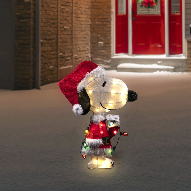 24" Lighted Santa Snoopy with String Lights Outdoor Christmas Yard Decoration image number 1
