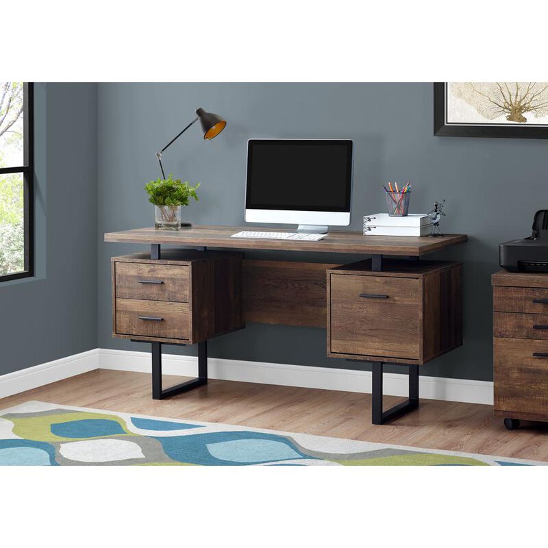 Monarch Specialities 60 Computer Desk with Metal Legs in Brown