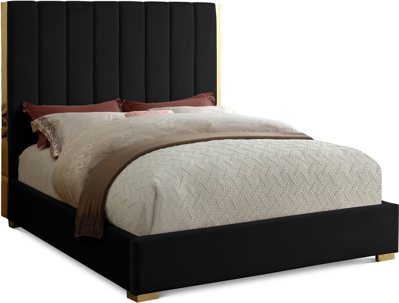 Meridian Furniture Becca Black Velvet Queen Bed