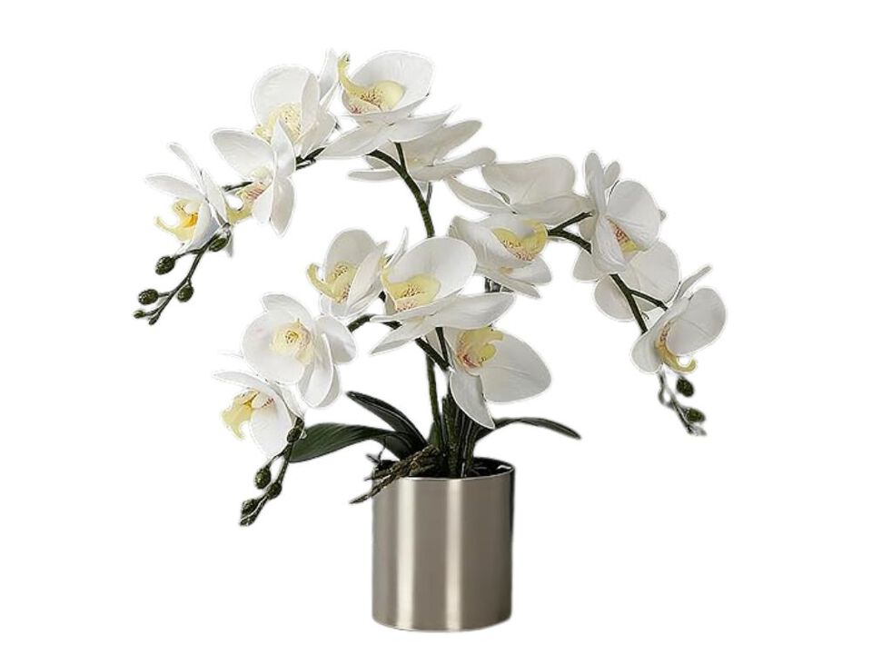 Silver Artificial Orchid Flowers Real Touch Vase Filler Potted