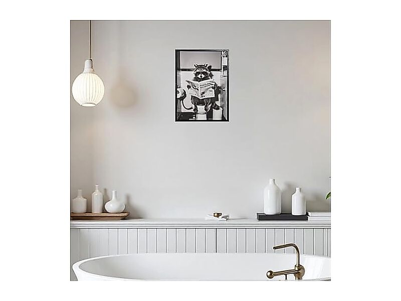 Funny Raccoon Bathroom Wall Art Framed Black White Animal Poster Decor Toilet image number 3