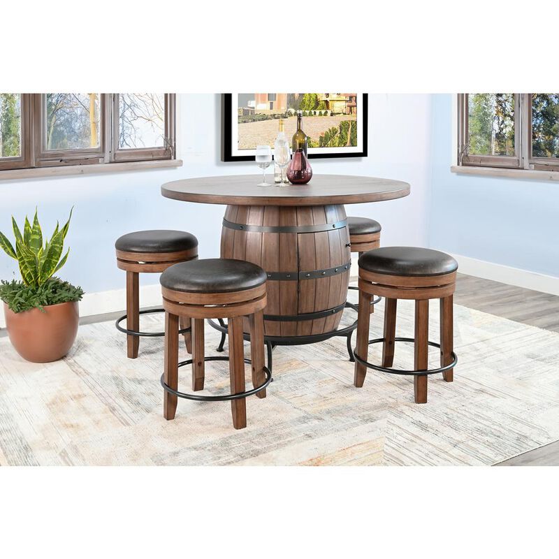 Sunny Designs Round Pub Table with Wine Barrel Base