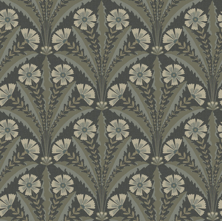 Tap Root Charcoal Floral Damask Wallpaper