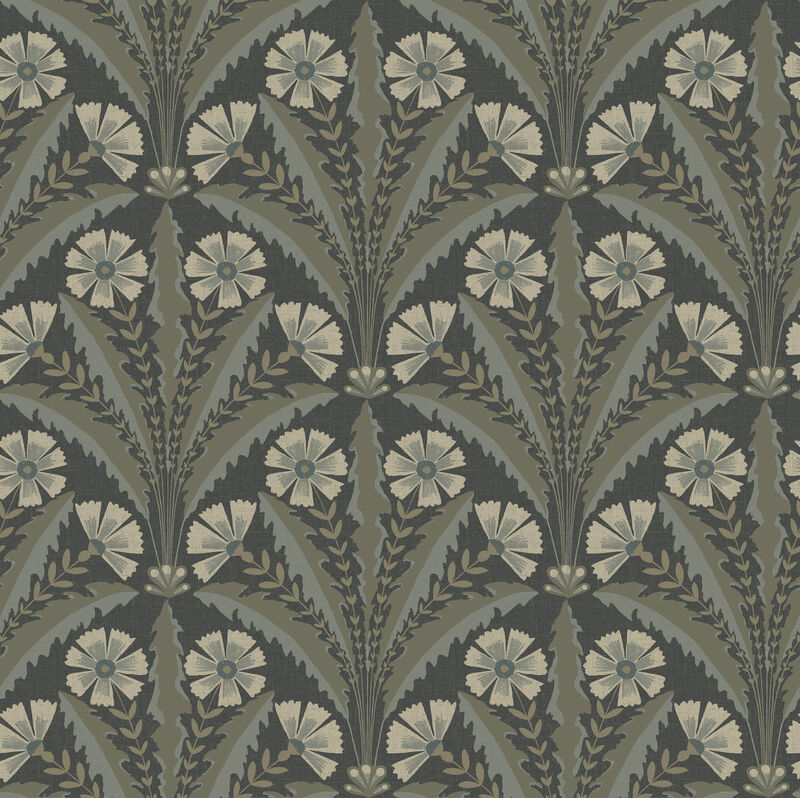 Tap Root Charcoal Floral Damask Wallpaper image number 0