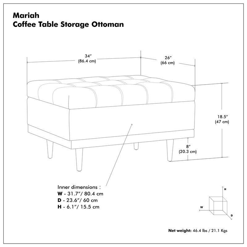 Mariah 34 inch Wide Contemporary Rectangle Coffee Table Storage Ottoman in Slate Grey  Polyester Linen, Assembled