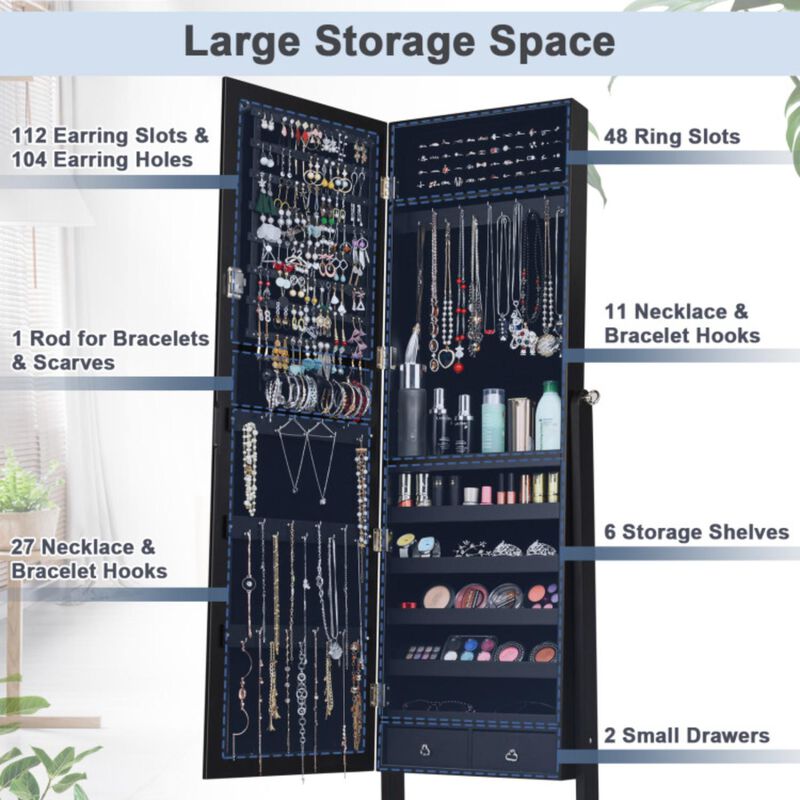 Hivvago Lockable Mirrored Jewelry Cabinet Armoire Storage Organizer Box