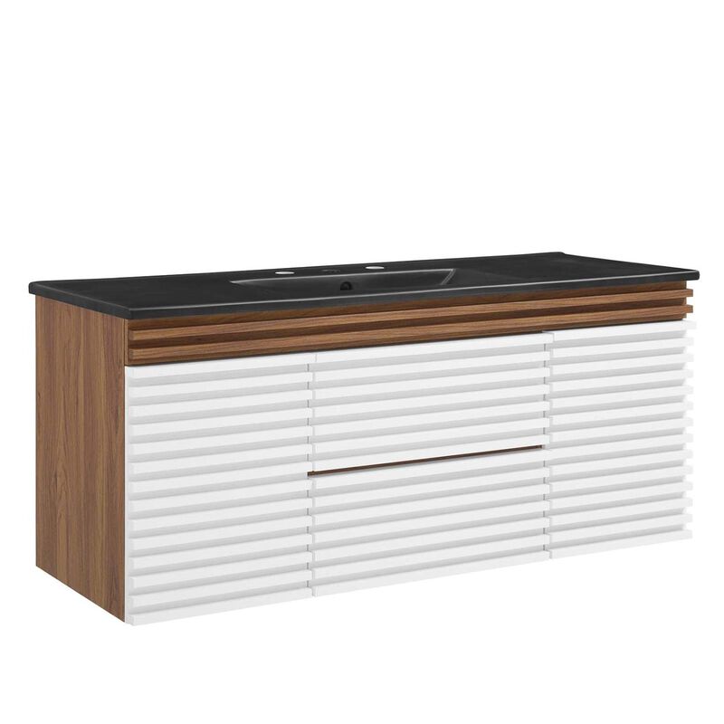 Modway Render 48" Wood Wall-Mount Bathroom Vanity - White/Walnut/Black image number 0