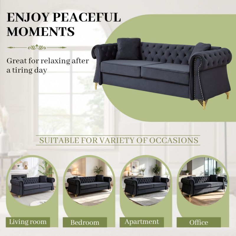 Brast Velvet Chesterfield Sofa image number 3