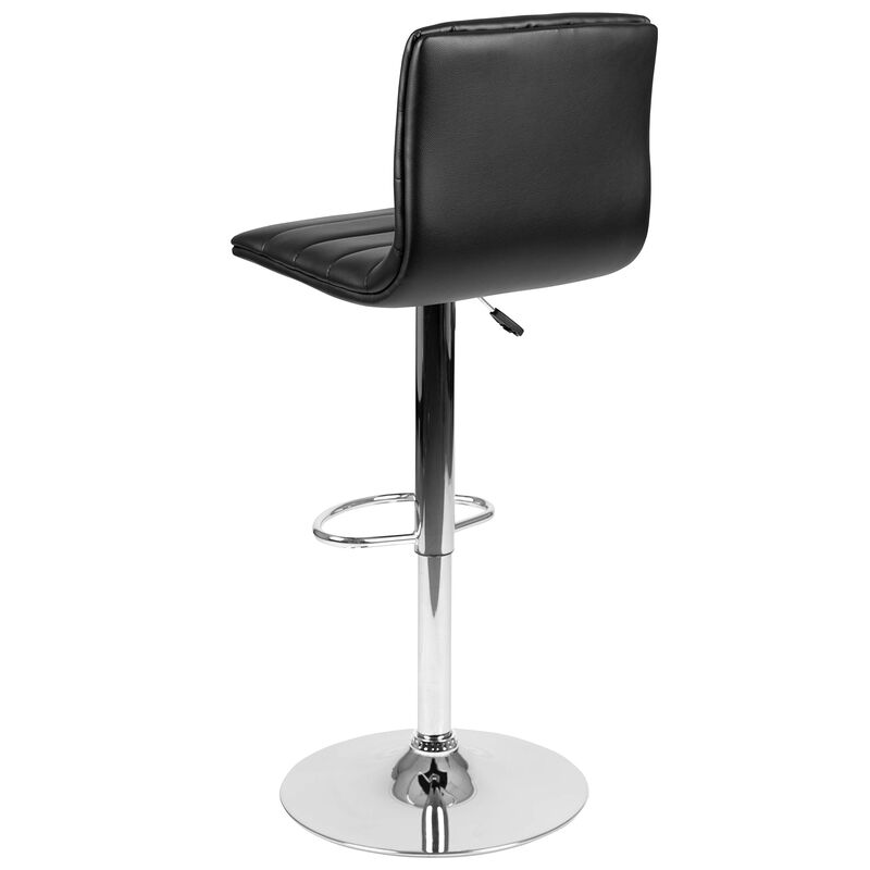 Flash Furniture Vincent Modern Black Vinyl Adjustable Bar Stool with Back, Swivel Stool with Chrome Pedestal Base and Footrest image number 4