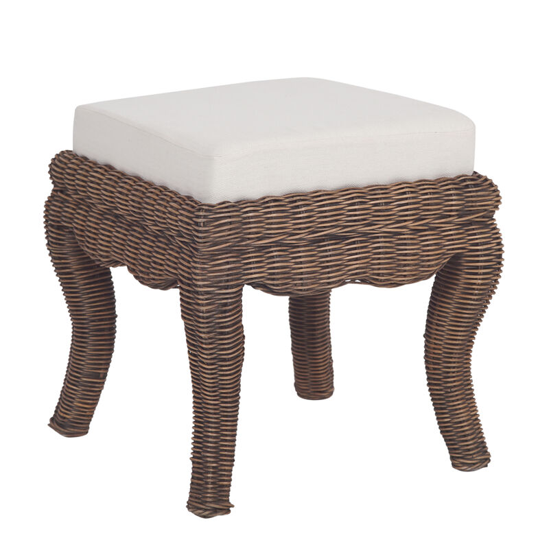 Rowan 19.7" Bohemian Designer Woven Rattan/Wood Ottoman Vanity Stool