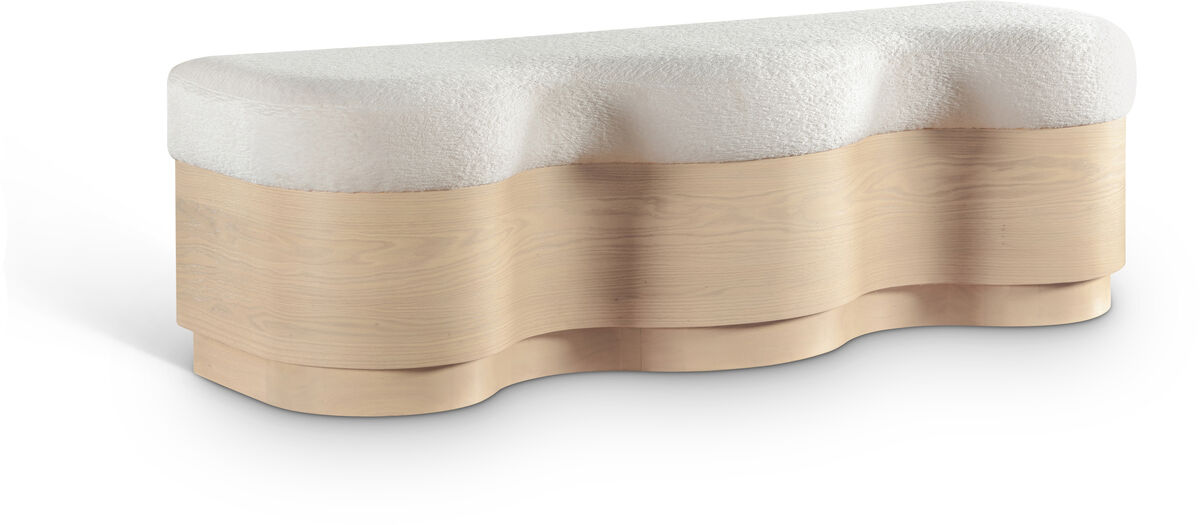 Meridian Furniture Savoy Cream Velour Fur Fabric Bench