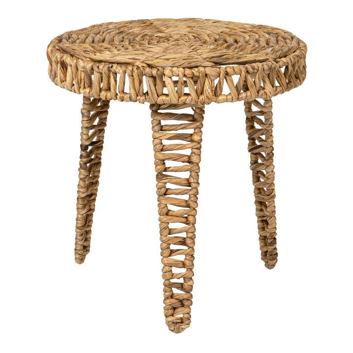 Amara Coastal Bohemian Handwoven Water Hyacinth Round Tripod End Table