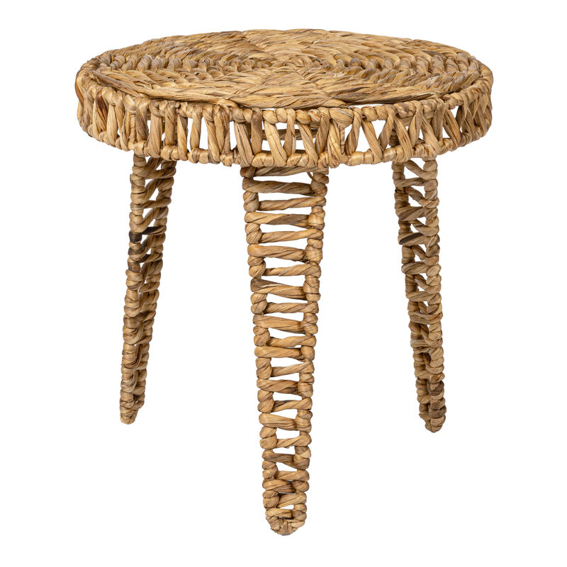 Amara Coastal Bohemian Handwoven Water Hyacinth Round Tripod End Table image number 0