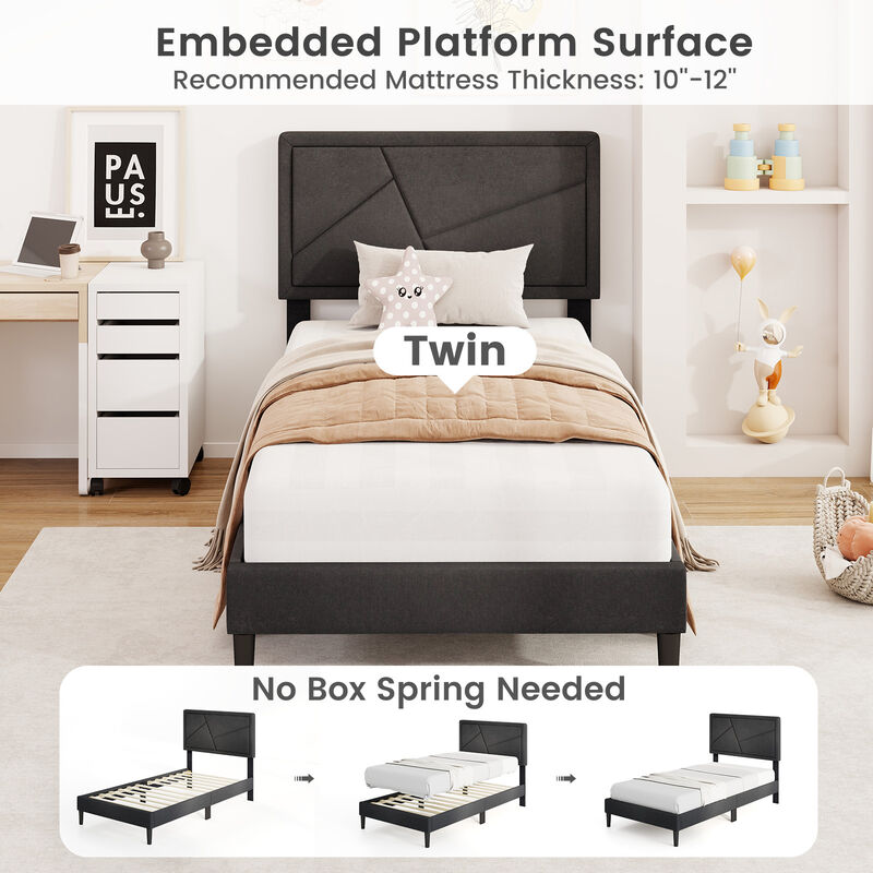 Upholstered Platform Bed Frame with Tall Headboard for Modern Bedroom Style