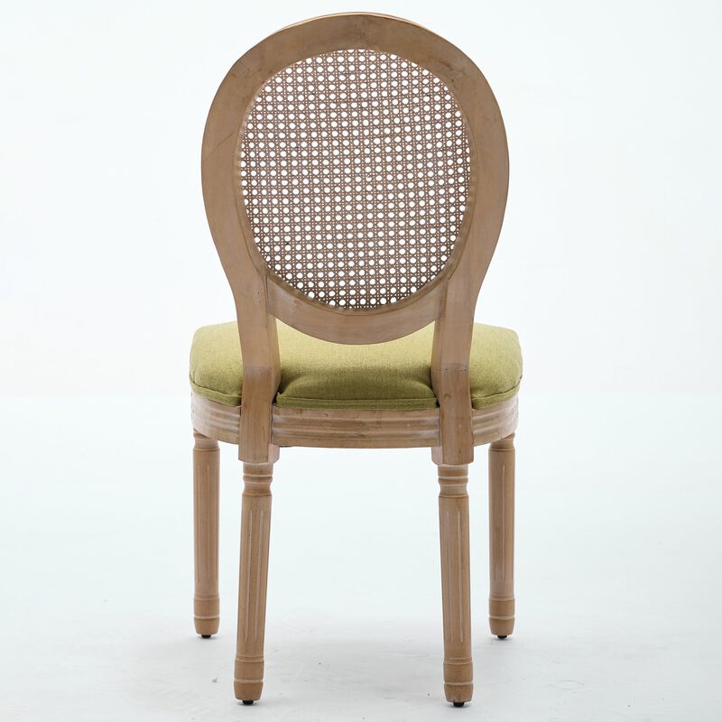 Whisen French Style Dining Chair, Solid Rubberwood Frame with Linen Upholstery and Rattan Back, Armless Set of 2 for Living Room Kitchen image number 6