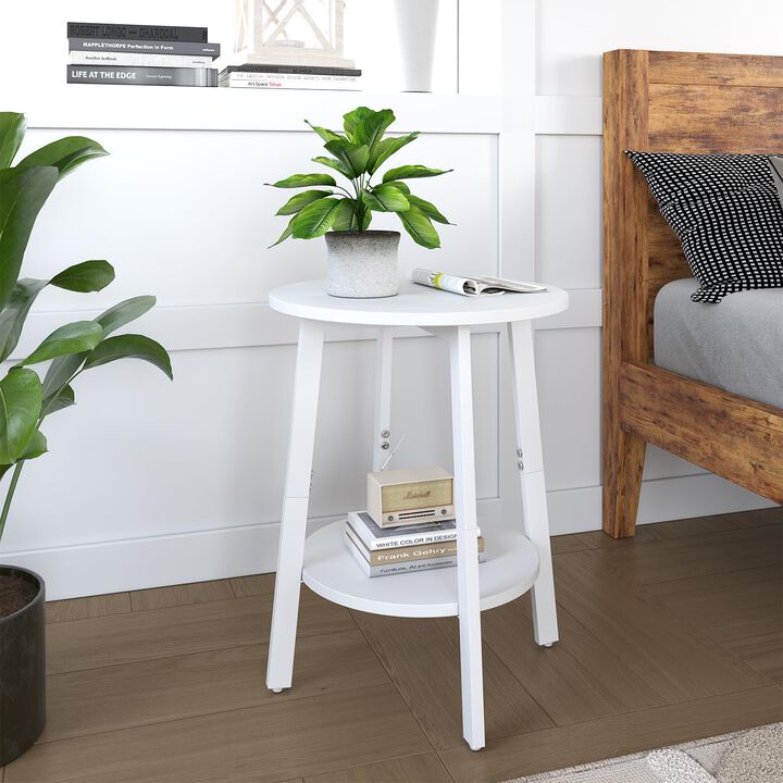 sthmec Side Table, Small Round End Table with Storage Shelf for Small Space, 2-Tier Small Bedside Table Sofa Couch Table, Round