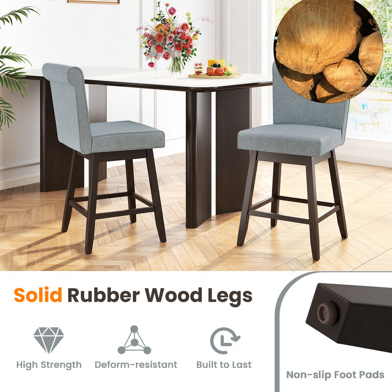 Counter Height Bar Stools Set of 2 with Solid Rubber Wood Legs