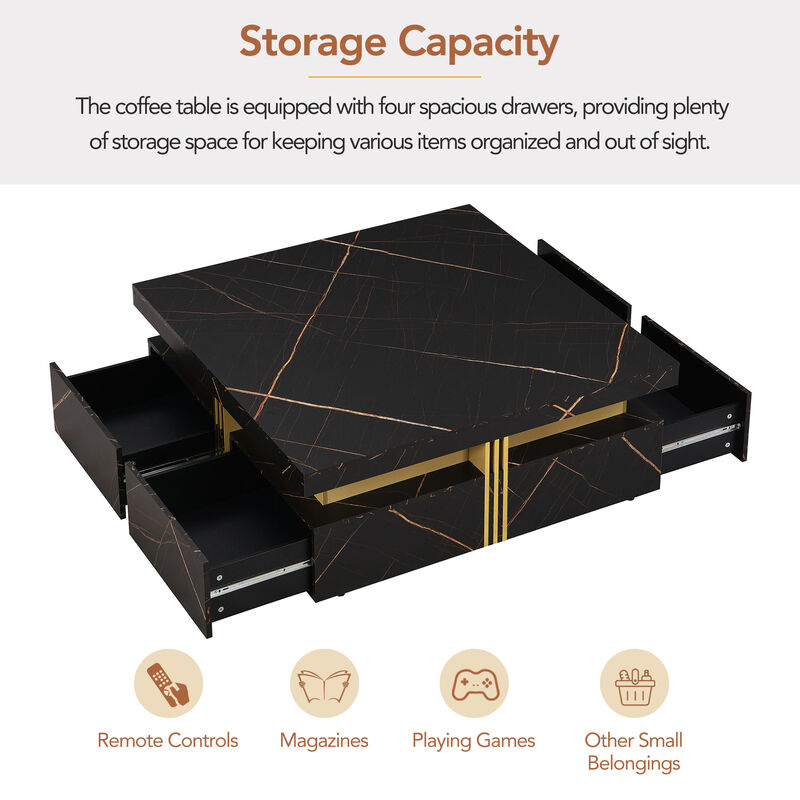 Merax Square Storage Coffee Table with 4 Drawers