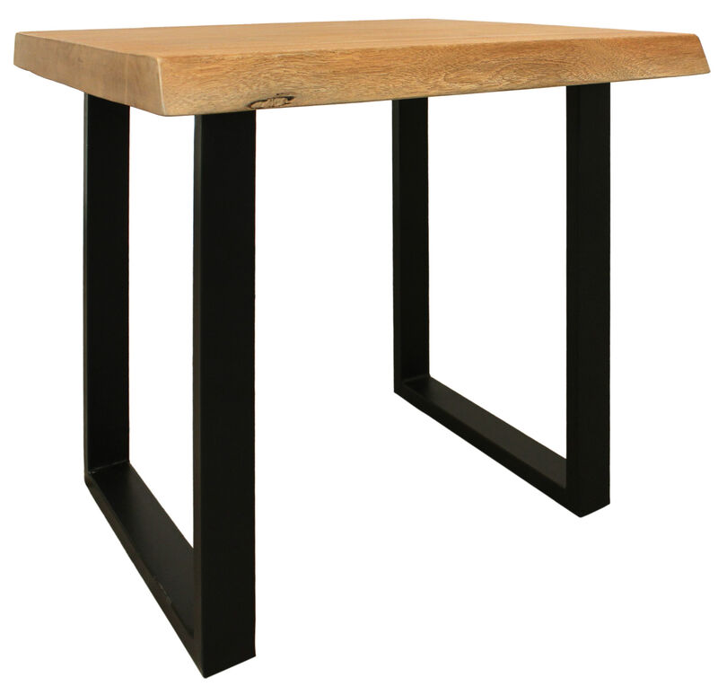 Hivvago 24 Inch Black And Natural Distressed Solid Wood And Iron Square End Table