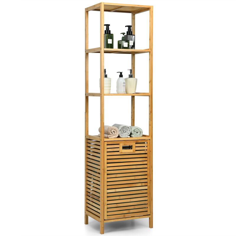 Bamboo Tower Hamper Organizer with 3-Tier Storage Shelves