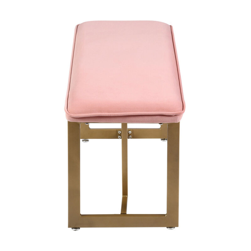 Set of 1 Upholstered Velvet Bench 44.5" W x 15" D x 18.5" H, Golden Powder Coating Legs - PINK