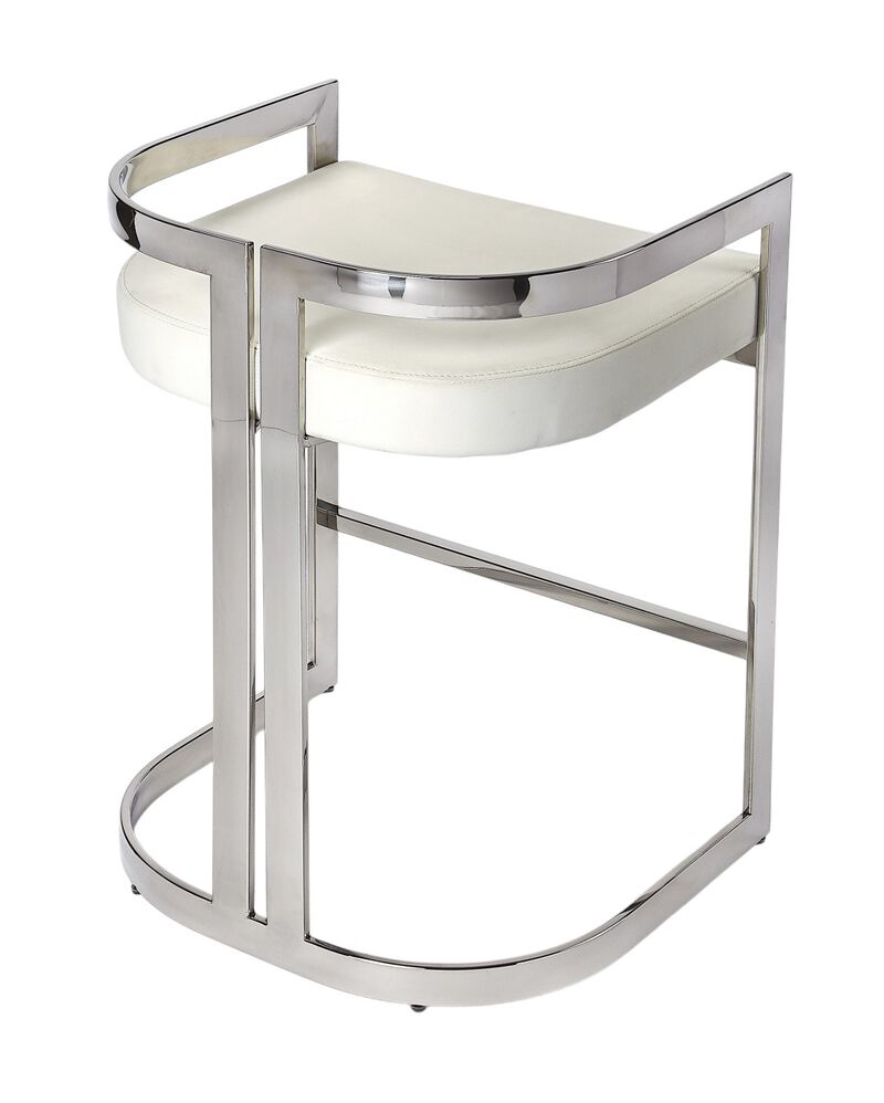 HomeRoots 28" White and Silver Stainless Steel and Iron Low Back Counter Height Bar Chair image number 3