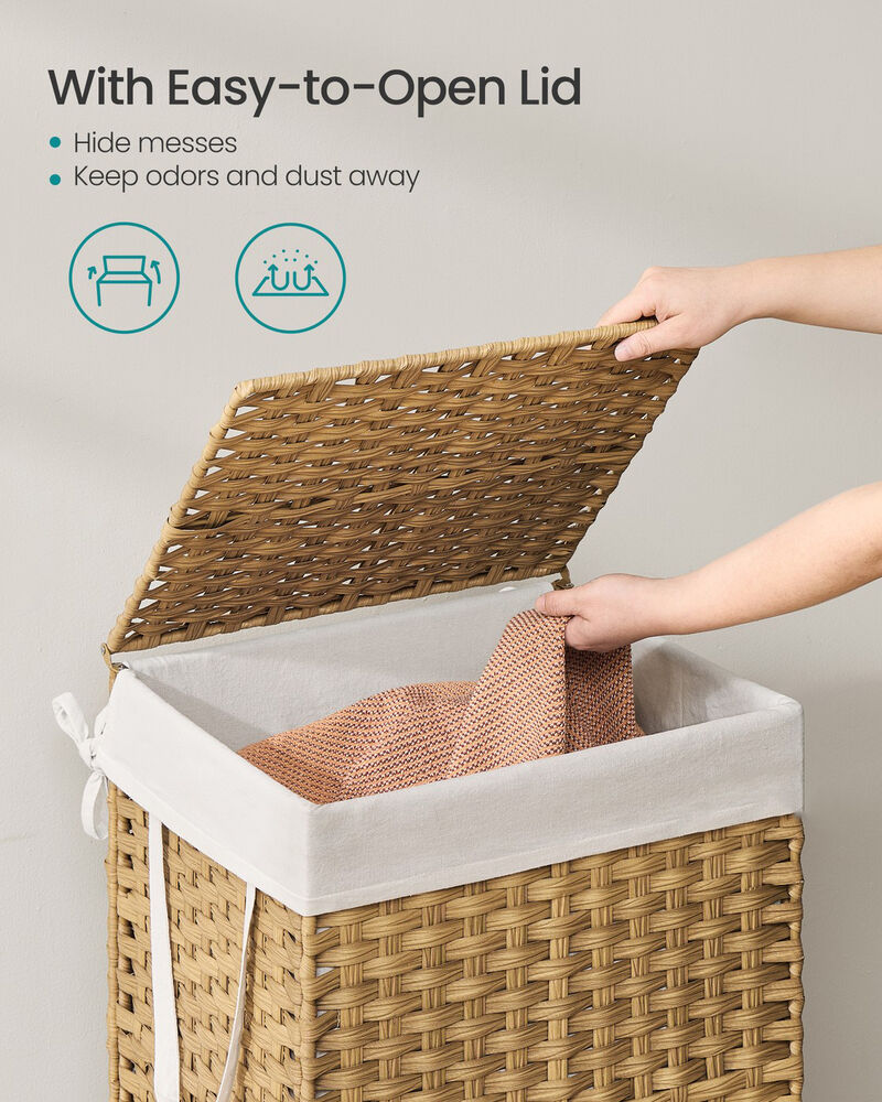 29.1 Gallon Laundry Basket with Lid Handles Goose Yellow Hamper image number 3