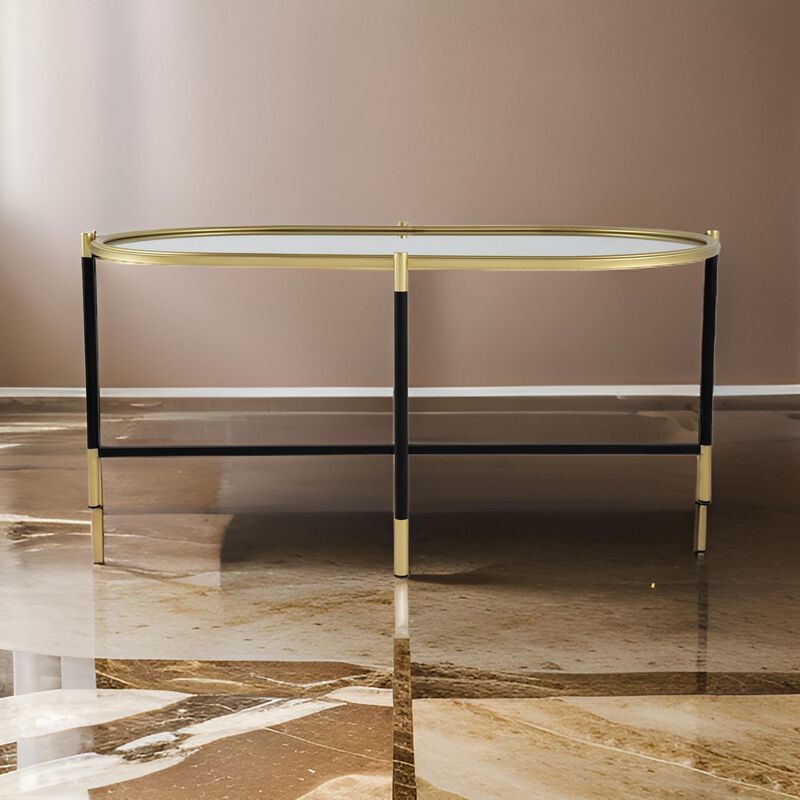 43 Inch Elongated Mirror Top Coffee Table, Iron Frame, Gold Finish, Black image number 5